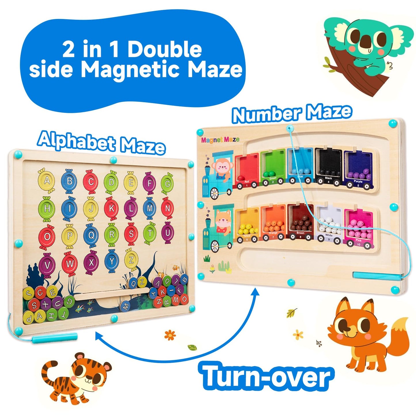 TUNJILOOL Magnetic Color and Number Maze Travel Toy for Kids 3-5 Years Old Montessori Toy Counting Matching Game Sorting and Educational Toddler Alphabet Board