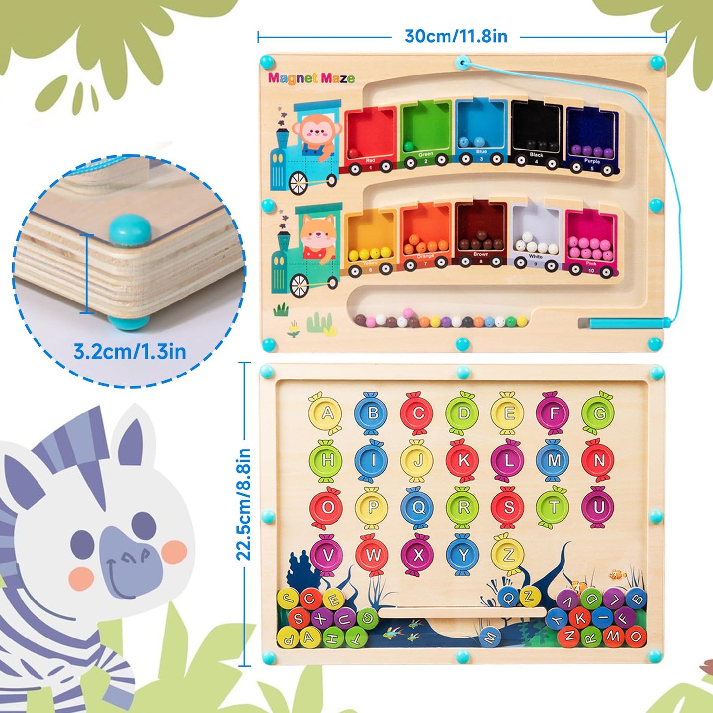 TUNJILOOL Magnetic Color and Number Maze Travel Toy for Kids 3-5 Years Old Montessori Toy Counting Matching Game Sorting and Educational Toddler Alphabet Board