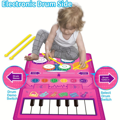 2 In 1 Baby Toys For 1 Year Old Boy Girl, Toddler Piano Keyboard & Drum Floor Mat With Sticks, Early Musical Learning Sensory Toys For 12-18 Months, 1 2 3 Year Old Boy Girl Birthday Gifts