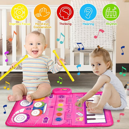 2 In 1 Baby Toys For 1 Year Old Boy Girl, Toddler Piano Keyboard & Drum Floor Mat With Sticks, Early Musical Learning Sensory Toys For 12-18 Months, 1 2 3 Year Old Boy Girl Birthday Gifts