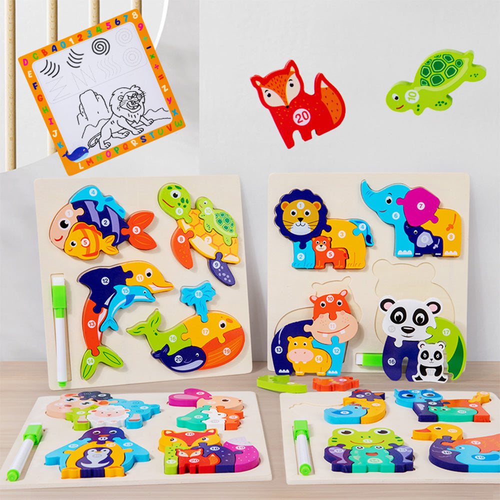 Double-sided animal parent-child 3D puzzle + handwriting board