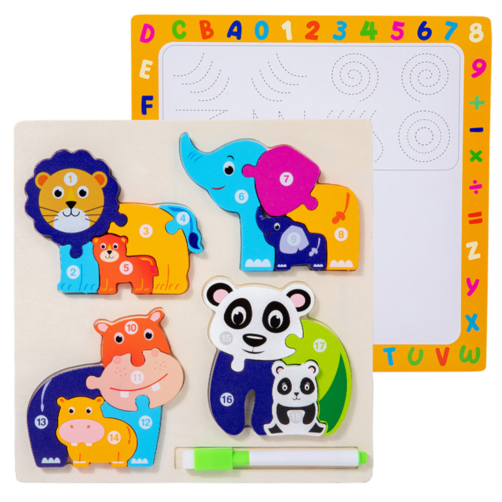 Double-sided animal parent-child 3D puzzle + handwriting board