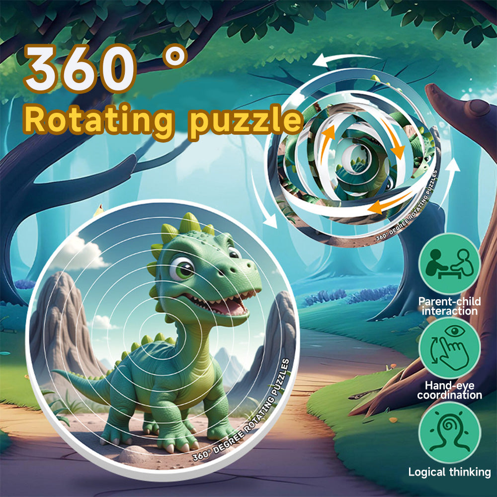 Dinosaur 3D Rotating Top Round Double-Sided Jigsaw Puzzle Educational Stress Relief Creative Children's Toy