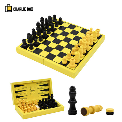 3 In 1 Wooden Chess Board,Chess Magnetic Table Game Portable Foldable Mini Travel Games Set