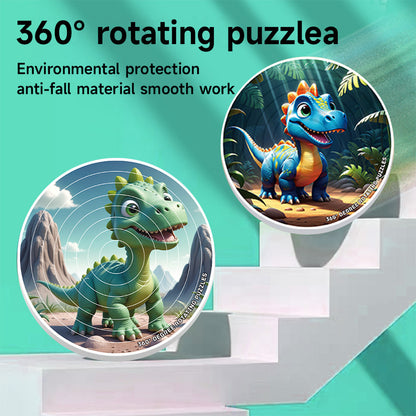 Dinosaur 3D Rotating Top Round Double-Sided Jigsaw Puzzle Educational Stress Relief Creative Children's Toy