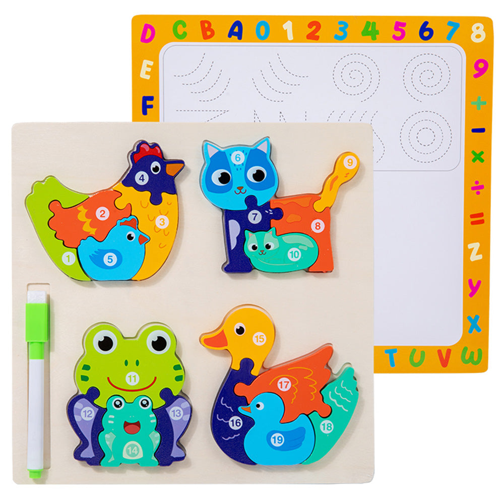 Double-sided animal parent-child 3D puzzle + handwriting board