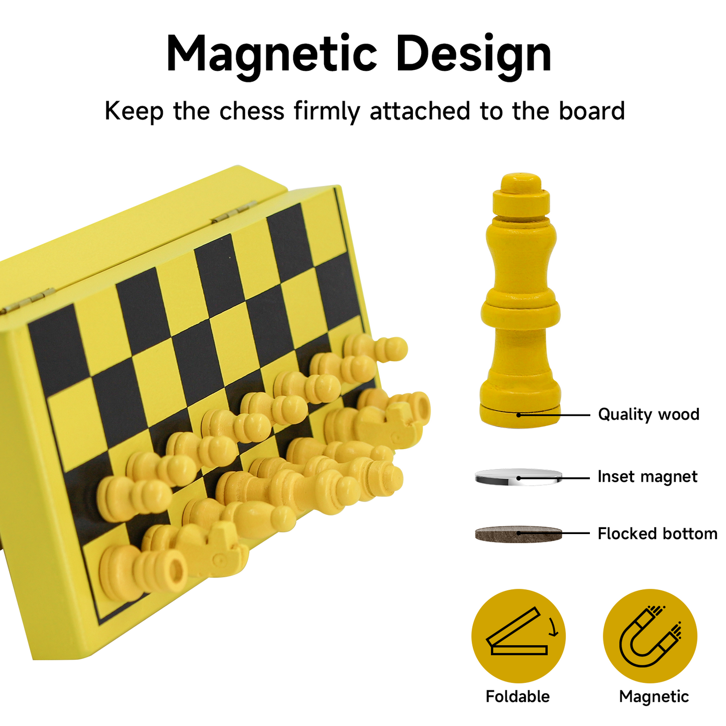 3 In 1 Wooden Chess Board,Chess Magnetic Table Game Portable Foldable Mini Travel Games Set