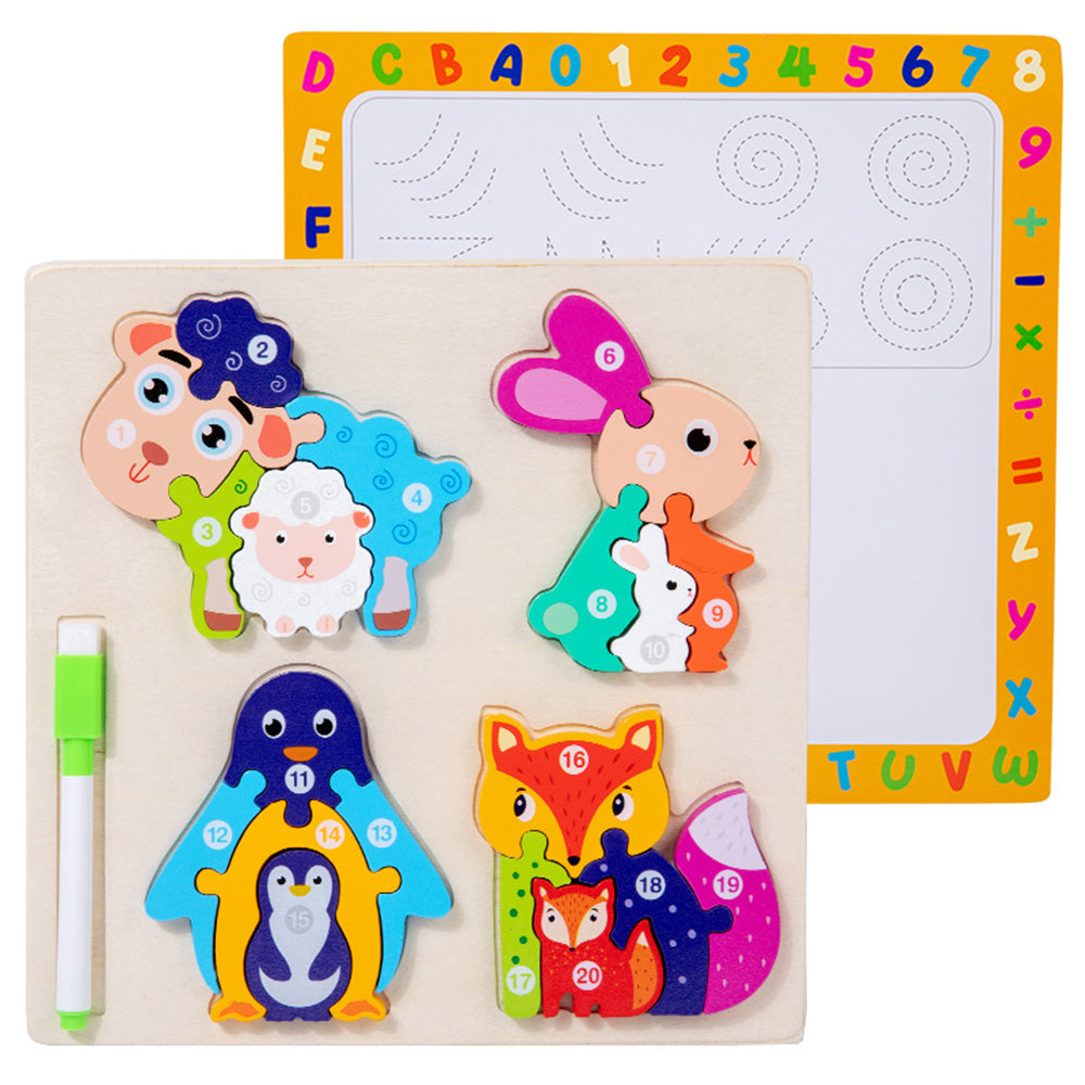 Double-sided animal parent-child 3D puzzle + handwriting board