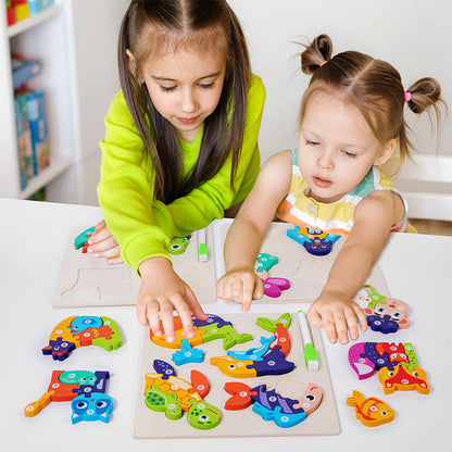 Double-sided animal parent-child 3D puzzle + handwriting board