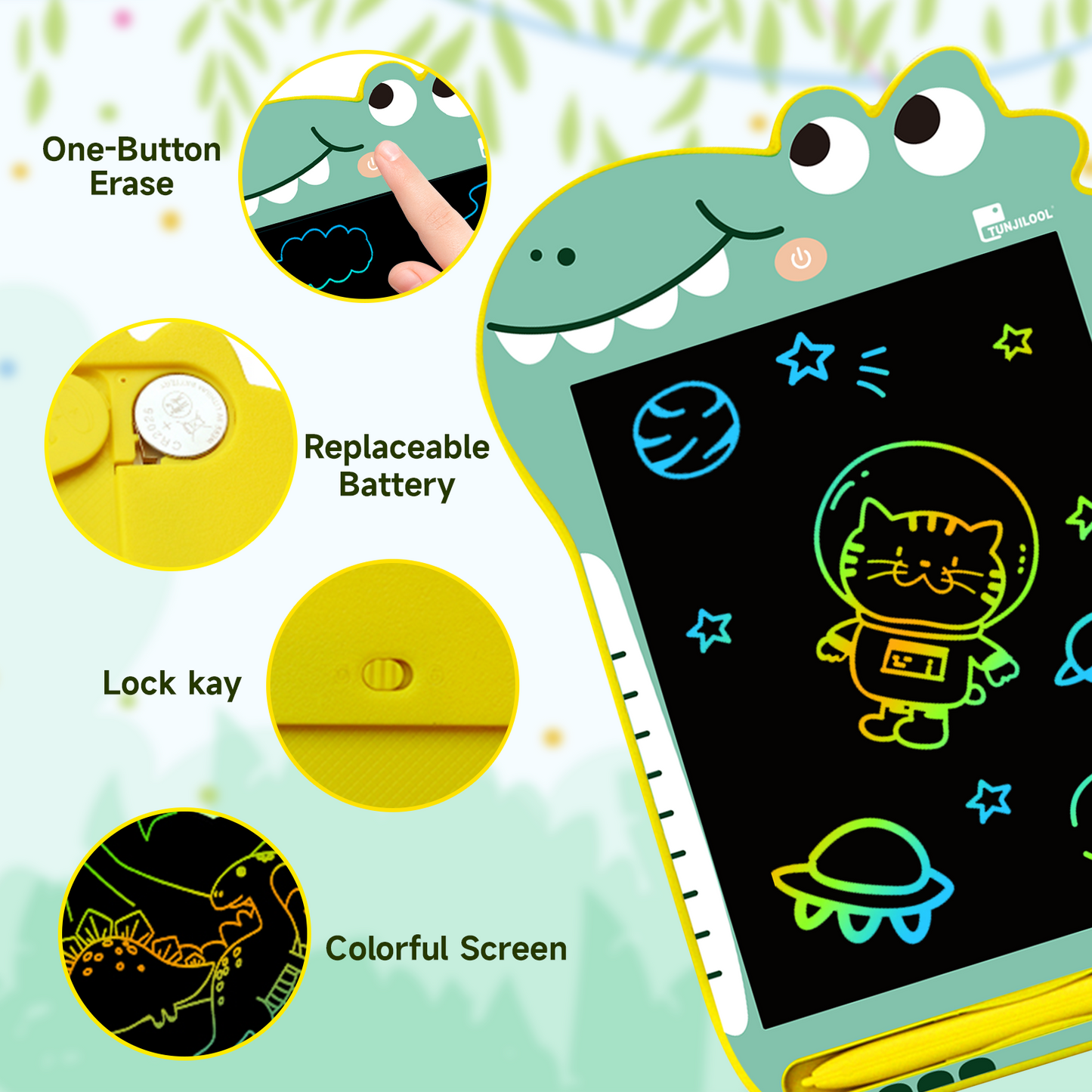 TUNJILOOL 8.5” Cartoon Dinosaur LCD Writing Tablet