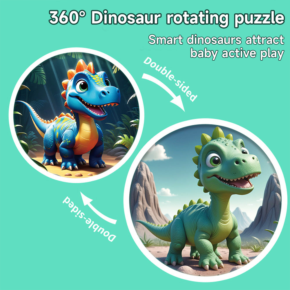 Dinosaur 3D Rotating Top Round Double-Sided Jigsaw Puzzle Educational Stress Relief Creative Children's Toy