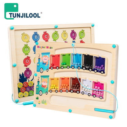 TUNJILOOL Magnetic Color and Number Maze Travel Toy for Kids 3-5 Years Old Montessori Toy Counting Matching Game Sorting and Educational Toddler Alphabet Board