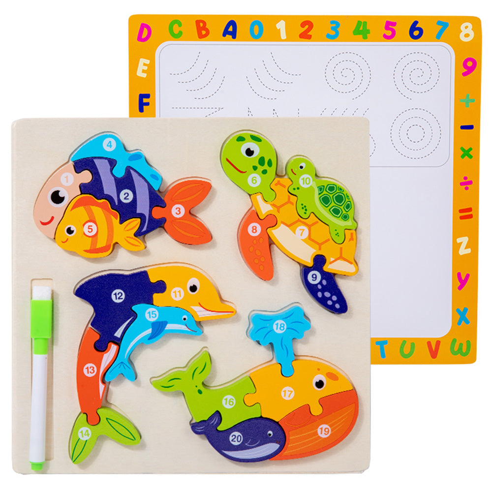 Double-sided animal parent-child 3D puzzle + handwriting board