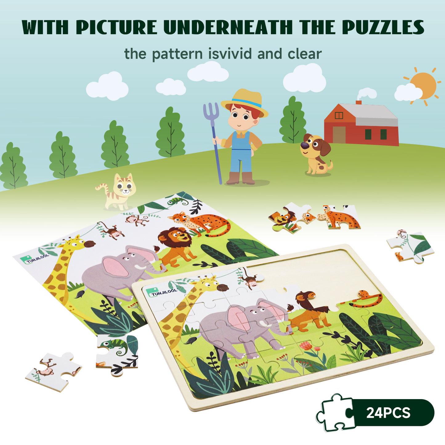 TUNJILOOL 24 Piece Animal Theme Puzzle