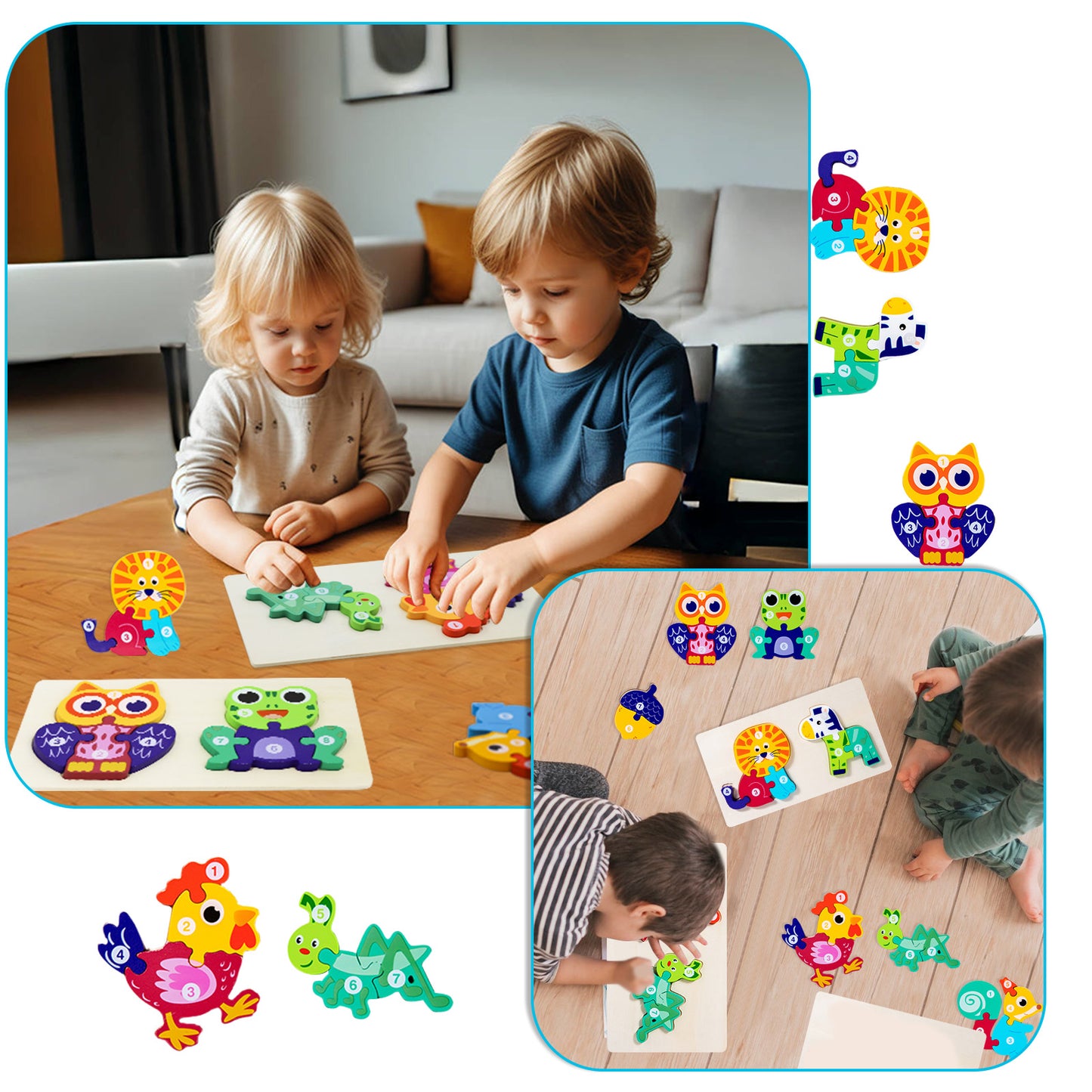 4-piece 3D animal wooden puzzle