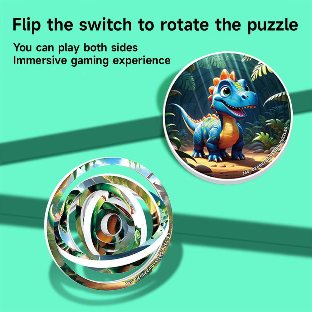 Dinosaur 3D Rotating Top Round Double-Sided Jigsaw Puzzle Educational Stress Relief Creative Children's Toy