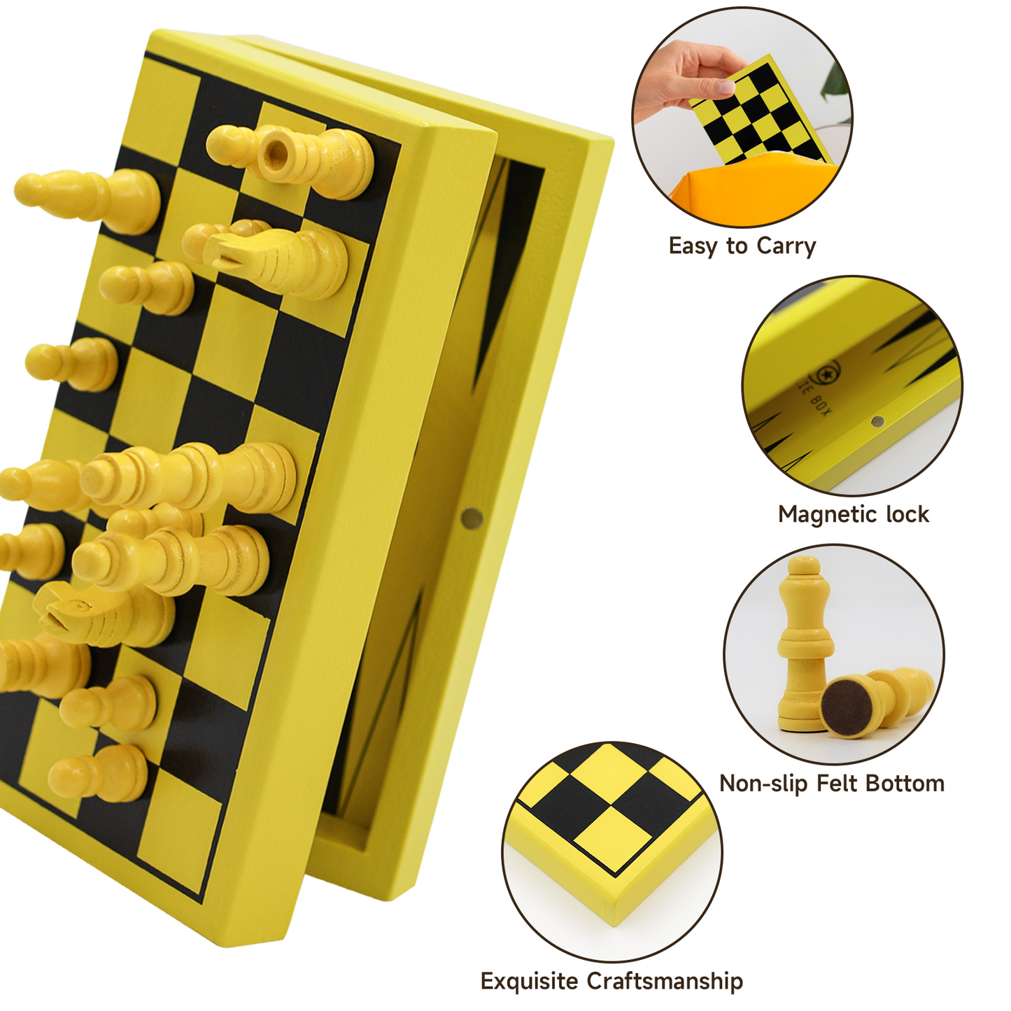 3 In 1 Wooden Chess Board,Chess Magnetic Table Game Portable Foldable Mini Travel Games Set