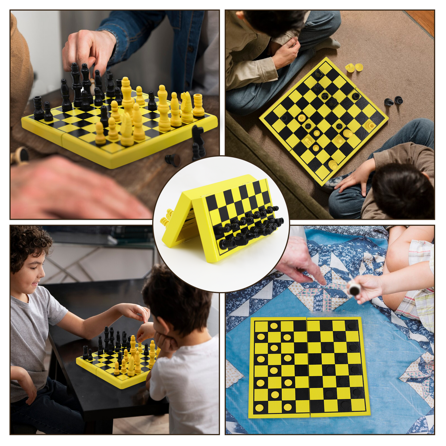 3 In 1 Wooden Chess Board,Chess Magnetic Table Game Portable Foldable Mini Travel Games Set