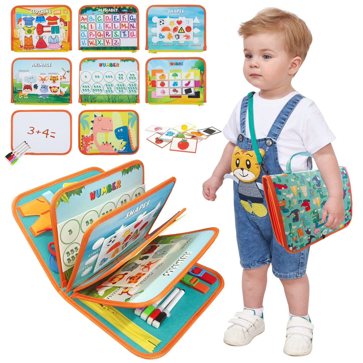 TUNJILOOL Busy Board Montessori Toy for Kids Toddlers, Quiet Book Sensory Toys Learning Fine Motor Skills Educational Travel Toys