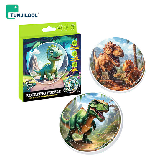 Dinosaur 3D Rotating Top Round Double-Sided Jigsaw Puzzle Educational Stress Relief Creative Children's Toy