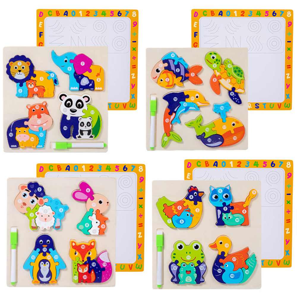 Double-sided animal parent-child 3D puzzle + handwriting board