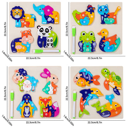 Double-sided animal parent-child 3D puzzle + handwriting board