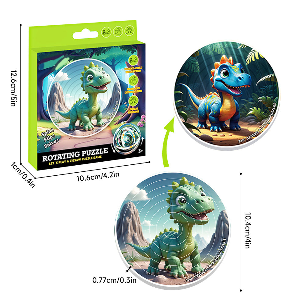 Dinosaur 3D Rotating Top Round Double-Sided Jigsaw Puzzle Educational Stress Relief Creative Children's Toy