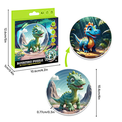 Dinosaur 3D Rotating Top Round Double-Sided Jigsaw Puzzle Educational Stress Relief Creative Children's Toy