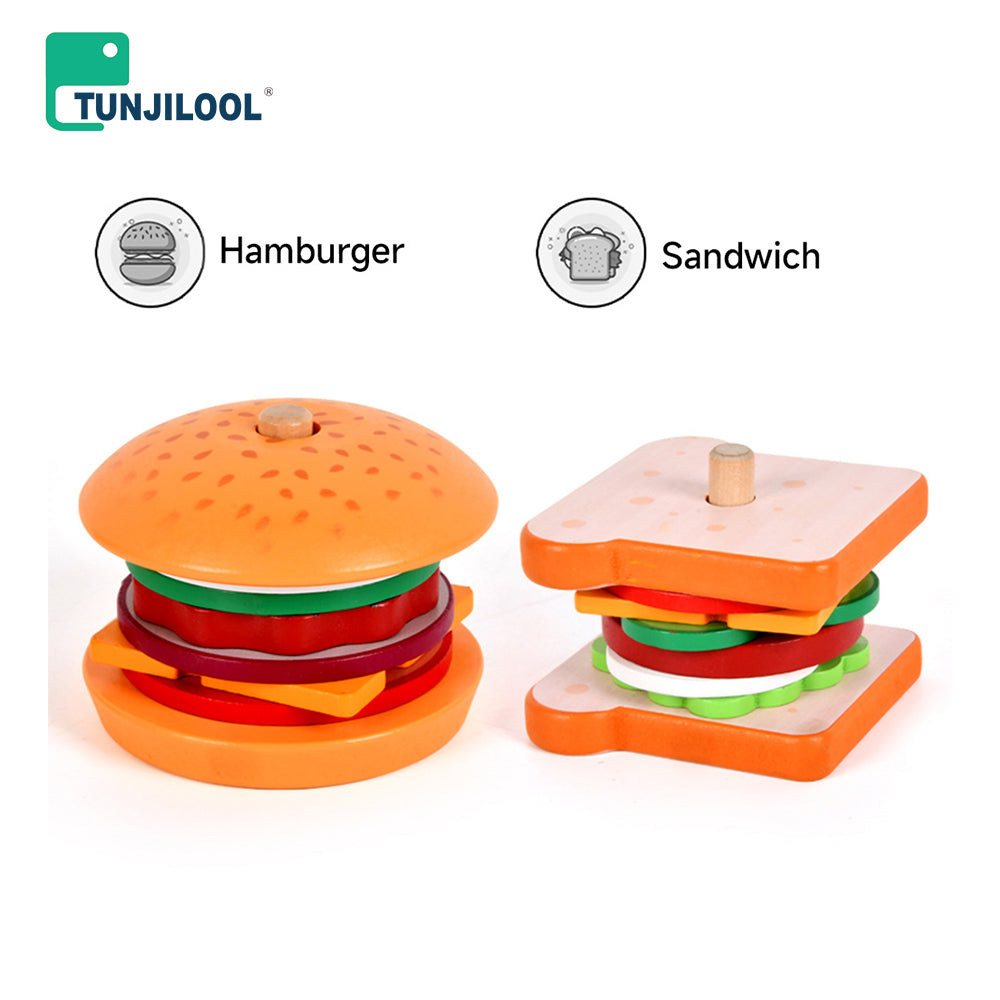 Simulation hamburger sandwich building block toy