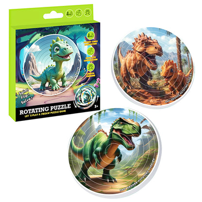 Dinosaur 3D Rotating Top Round Double-Sided Jigsaw Puzzle Educational Stress Relief Creative Children's Toy