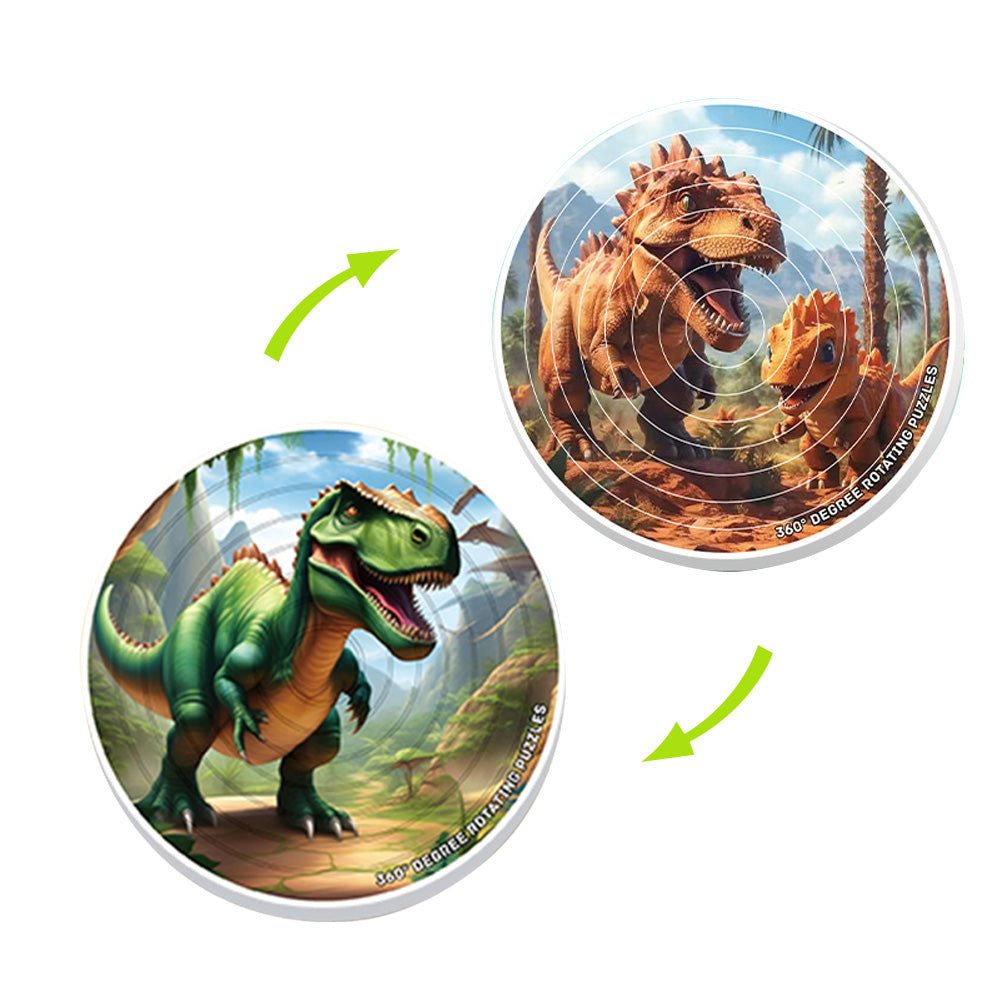 Dinosaur 3D Rotating Top Round Double-Sided Jigsaw Puzzle Educational Stress Relief Creative Children's Toy