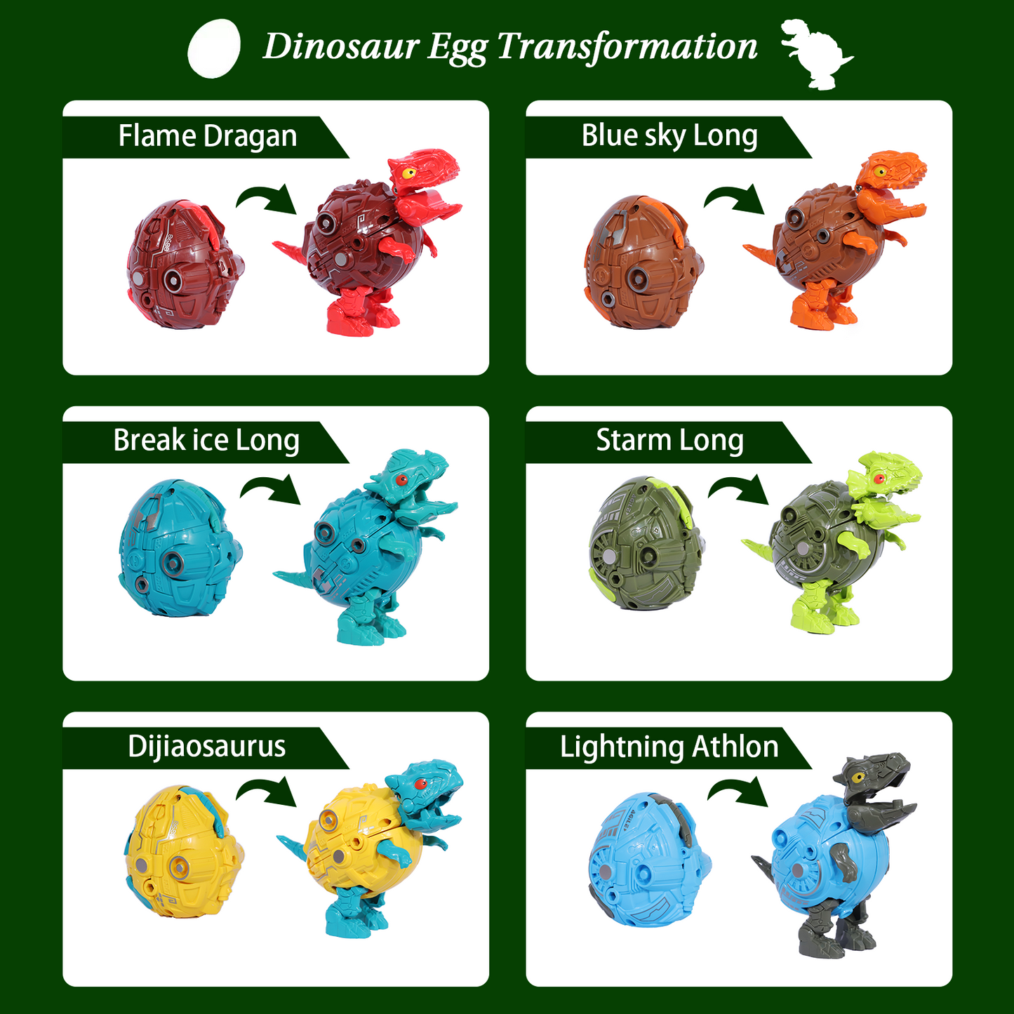 Set of 6 Dinosaur Eggs, Dinosaur Robot Transforming Toy