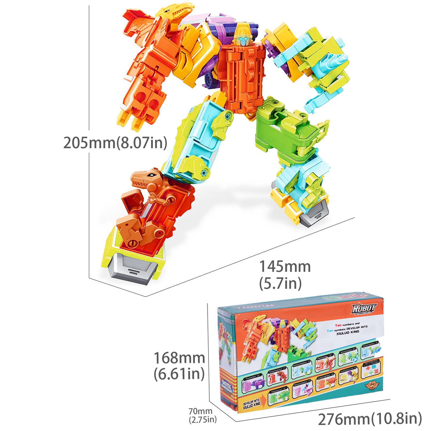 TUNJILOOL® Dinosaur Robot Transform Toys for Kids, 20 Packs Dinobots Transforming Number Block Math Toys Gifts for Boys Girls, STEM Learning & Education Toys for Kids Ages 6 7 8 9 10 Year Old